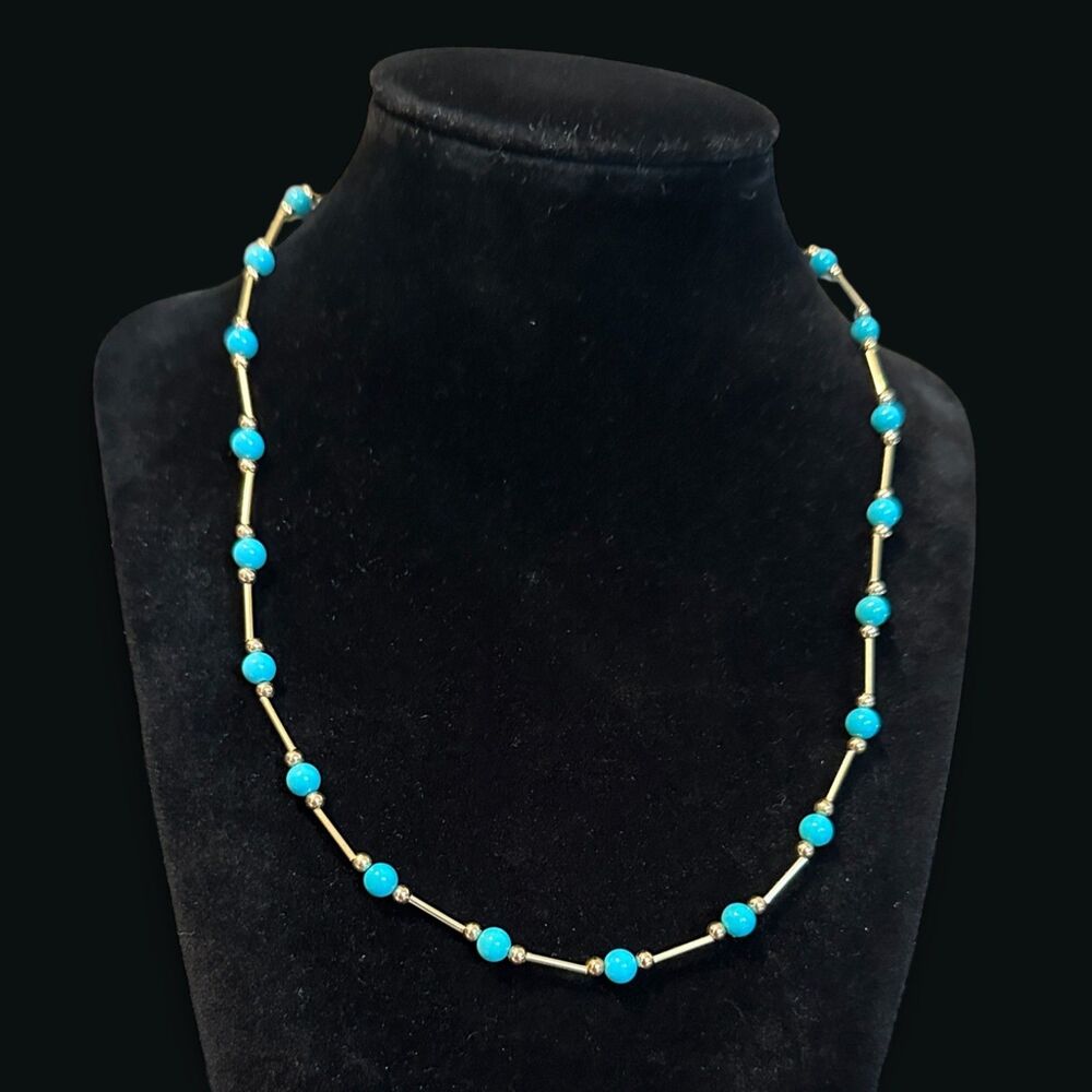 Imperial Gold Co 14K Mexico Turquoise Bead Necklace 18" 5.45g Vintage